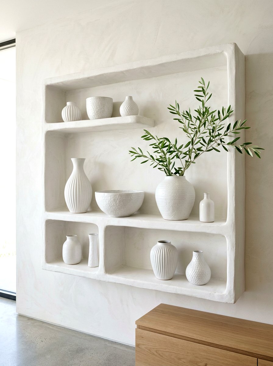 Textured White Ceramic Shelf - 30 shelfie decor ideas