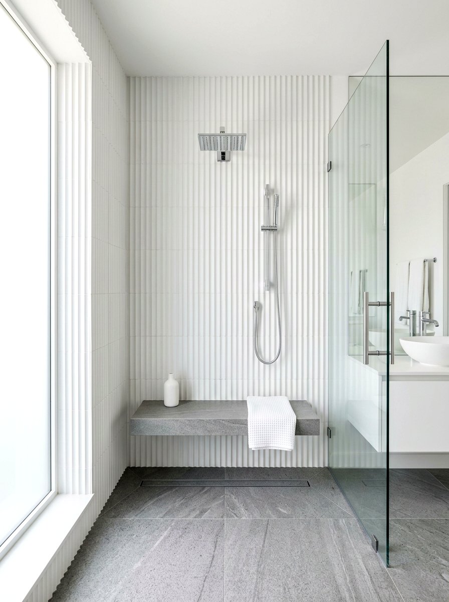 Textured White Vertical Tile - 30 vertical tile shower ideas