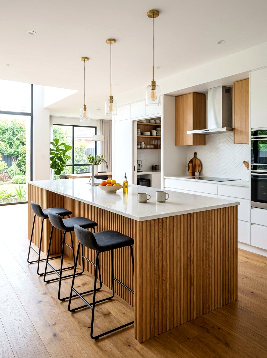Textured Wood Island - 30 coffeehouse kitchen decor ideas