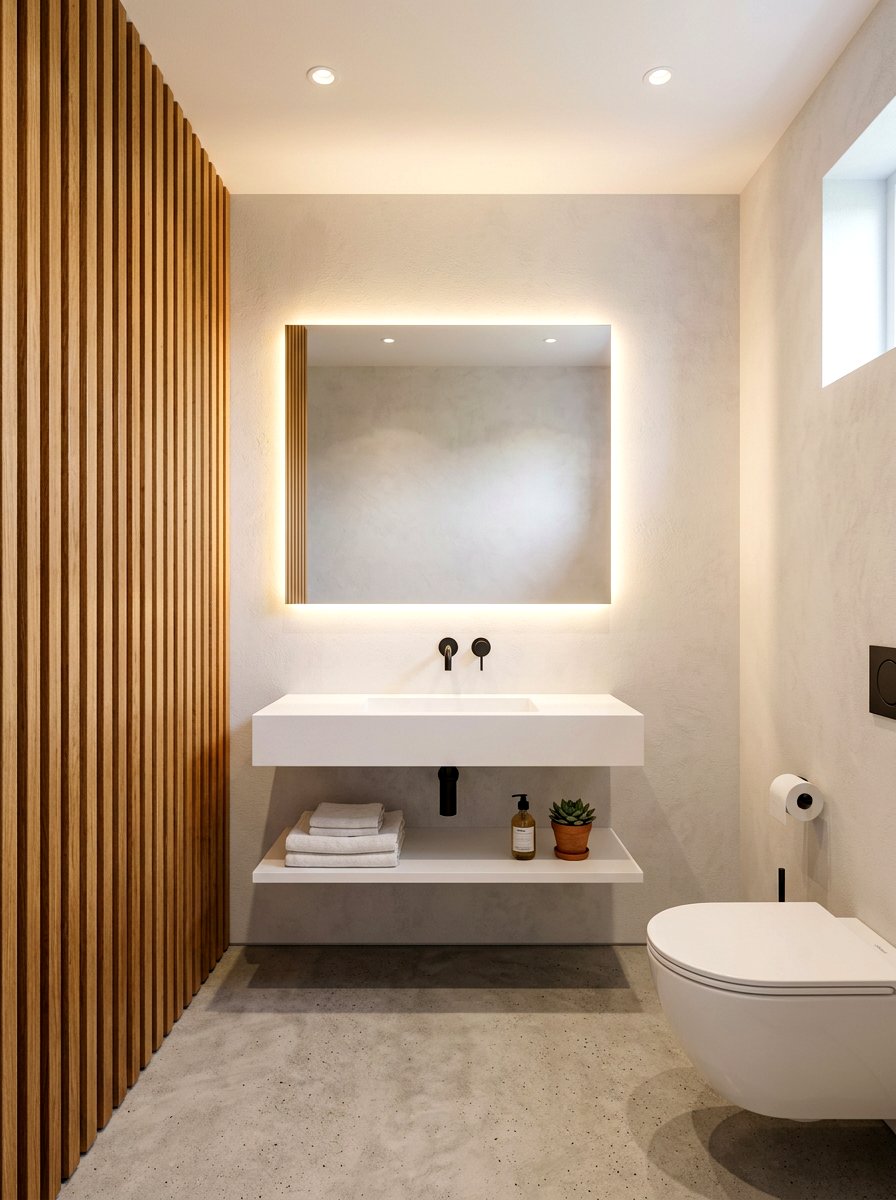 Textured Wood Slat Stripe Wall - 30 stripe powder bath ideas