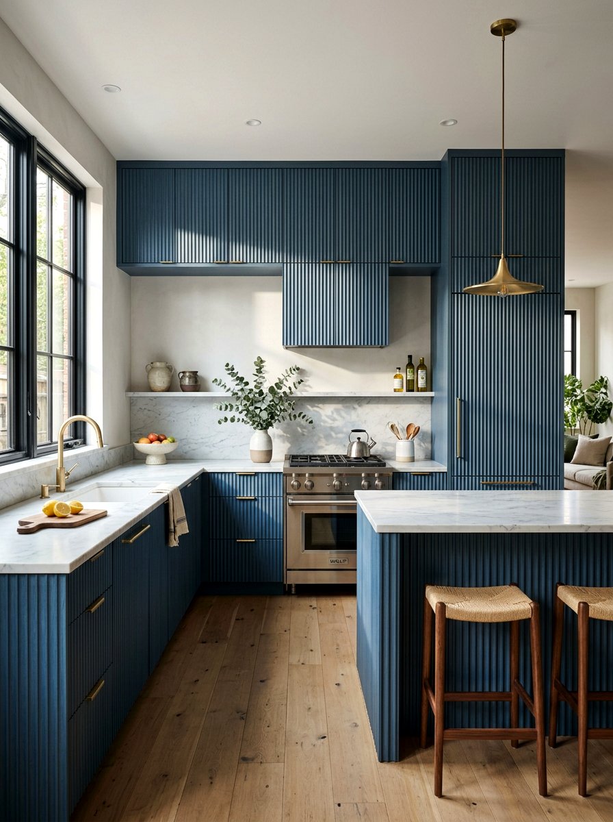 Textured blue kitchen cabinets - 30 denim blue kitchen ideas