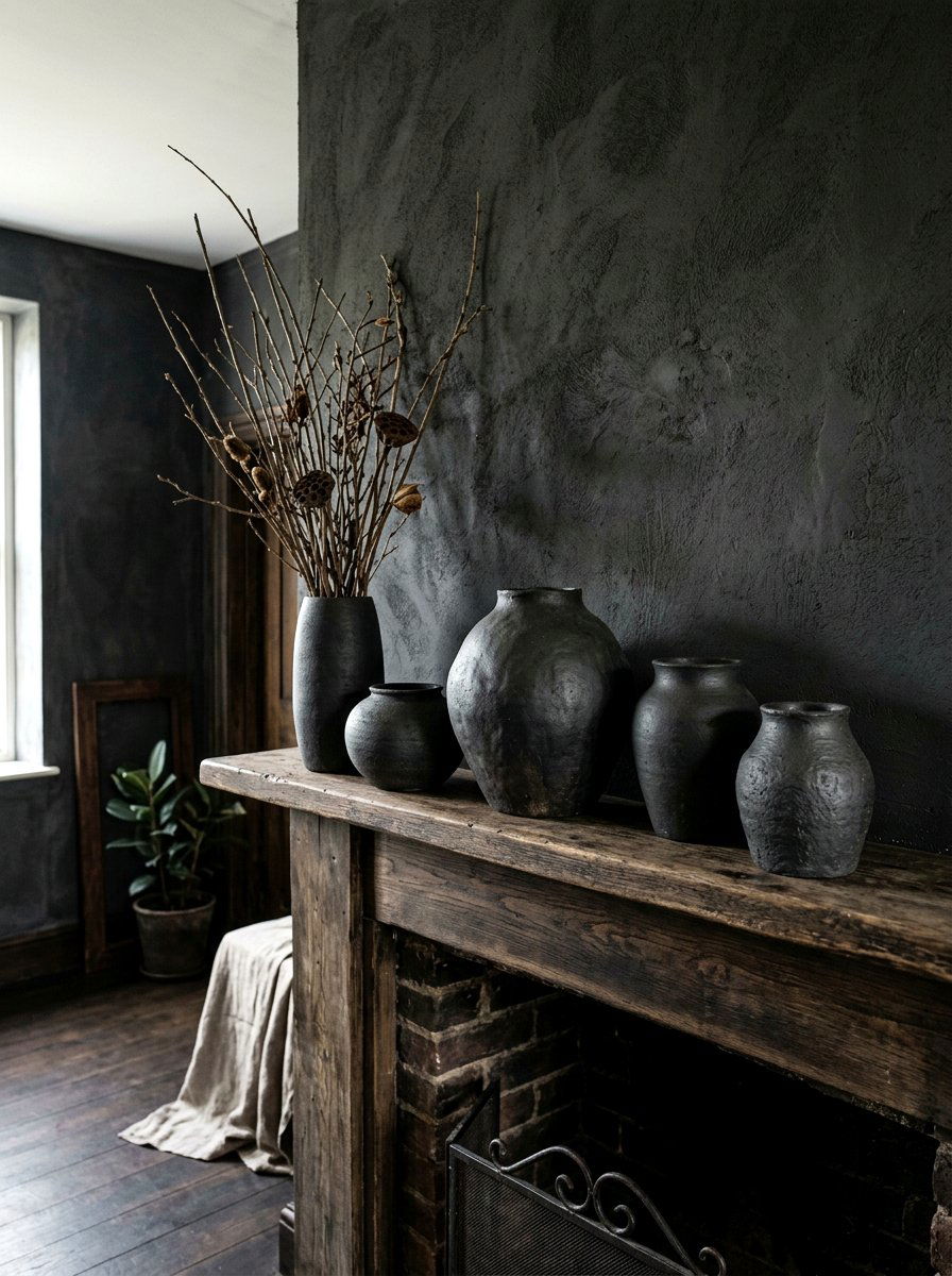 Textured ceramic vases - 30 moody mantel fall ideas