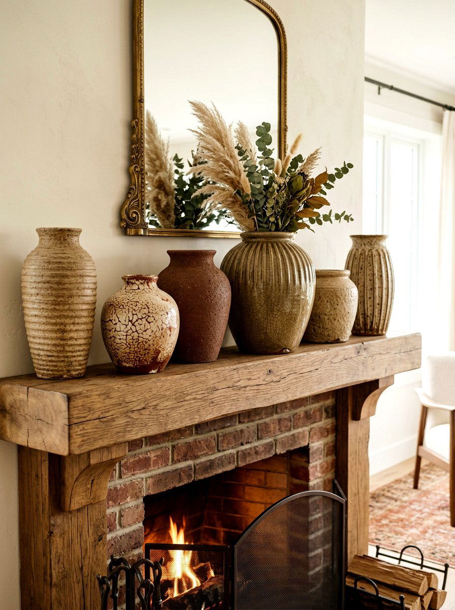Textured ceramic vases - 30 mantel decor ideas
