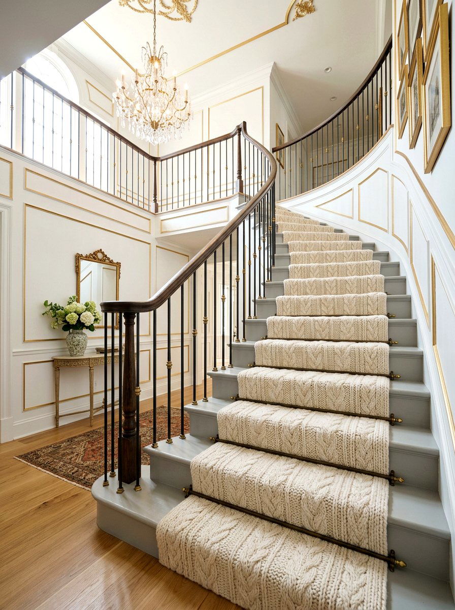 Textured cream stair runner - 30 stair runner ideas