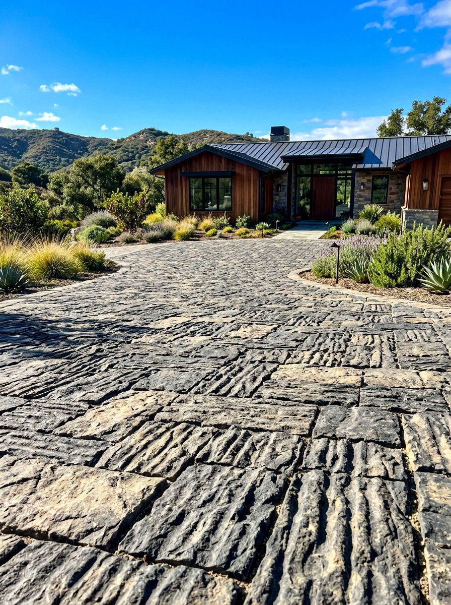 Textured driveway pavers - 30 paver driveway ideas