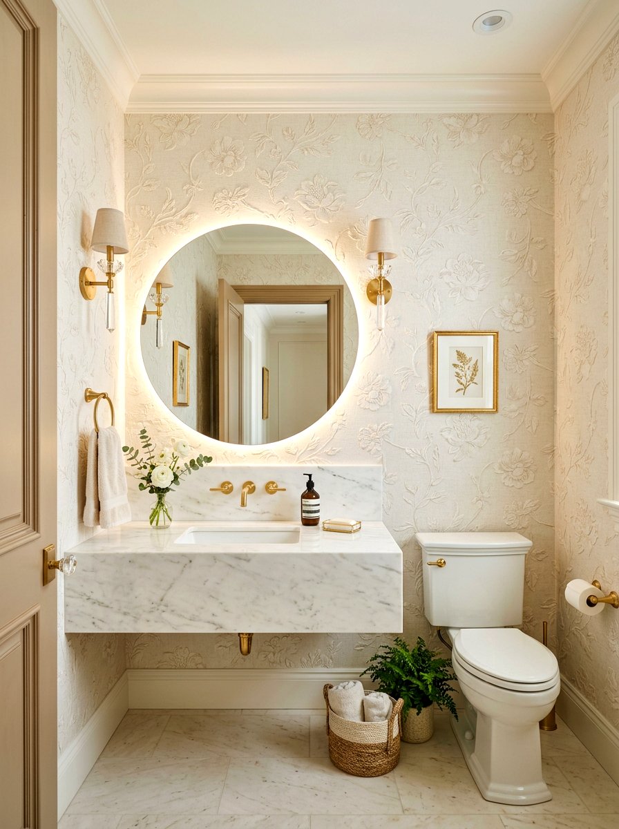Textured floral wallpaper - 30 floral wallpaper powder room ideas