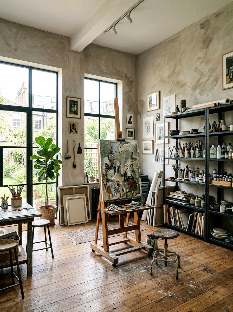 Textured limewash art studio - 30 limewash wall ideas