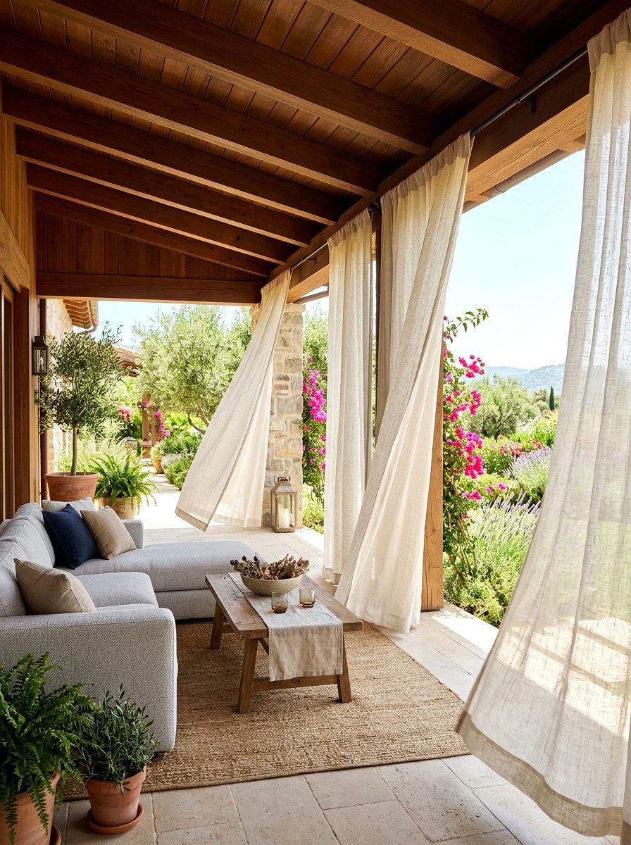 Textured linen outdoor curtains