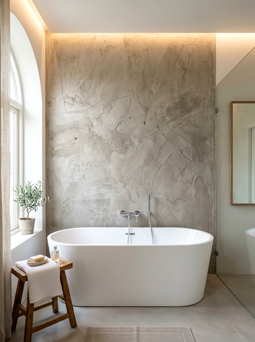 Textured microcement bathroom finish - 30 microcement bathroom ideas