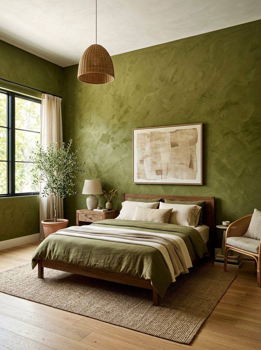 Textured olive green bedroom walls - 30 olive drab bedroom ideas