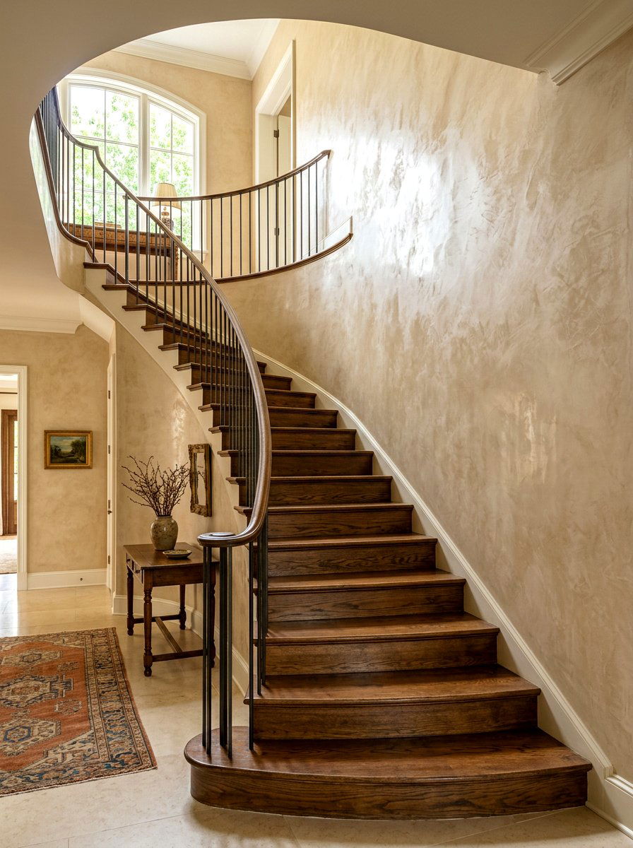 Textured plaster finish - 30 staircase wall ideas