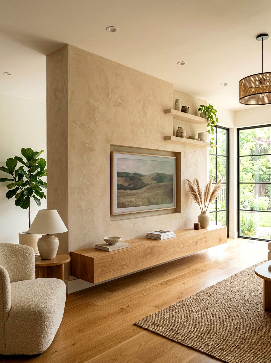 Textured plaster media wall - 30 media wall ideas