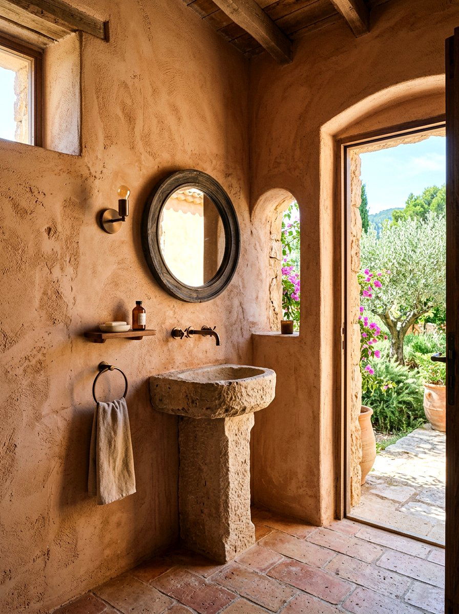 Textured plaster wall powder room - 30 jewel box powder room ideas