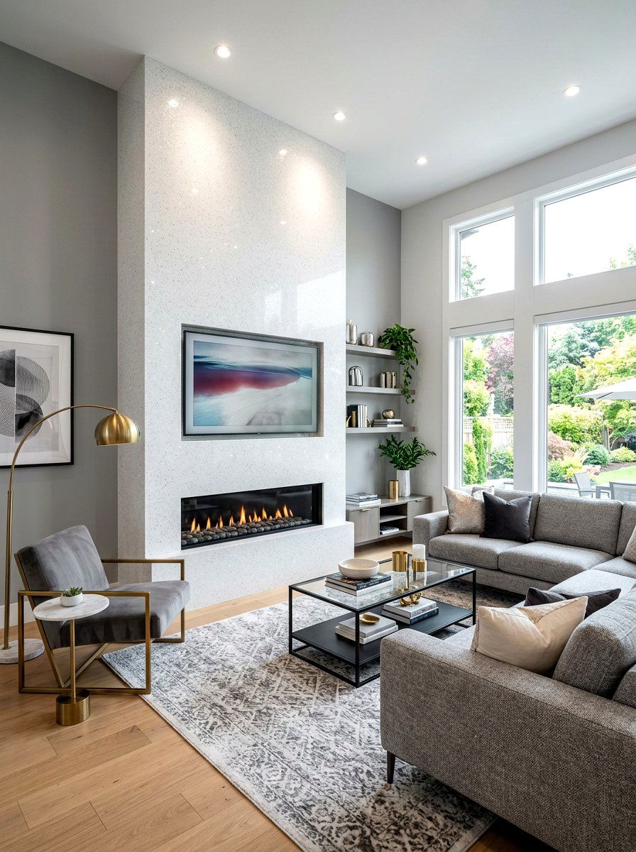 Textured quartz fireplace - 30 stone fireplace ideas