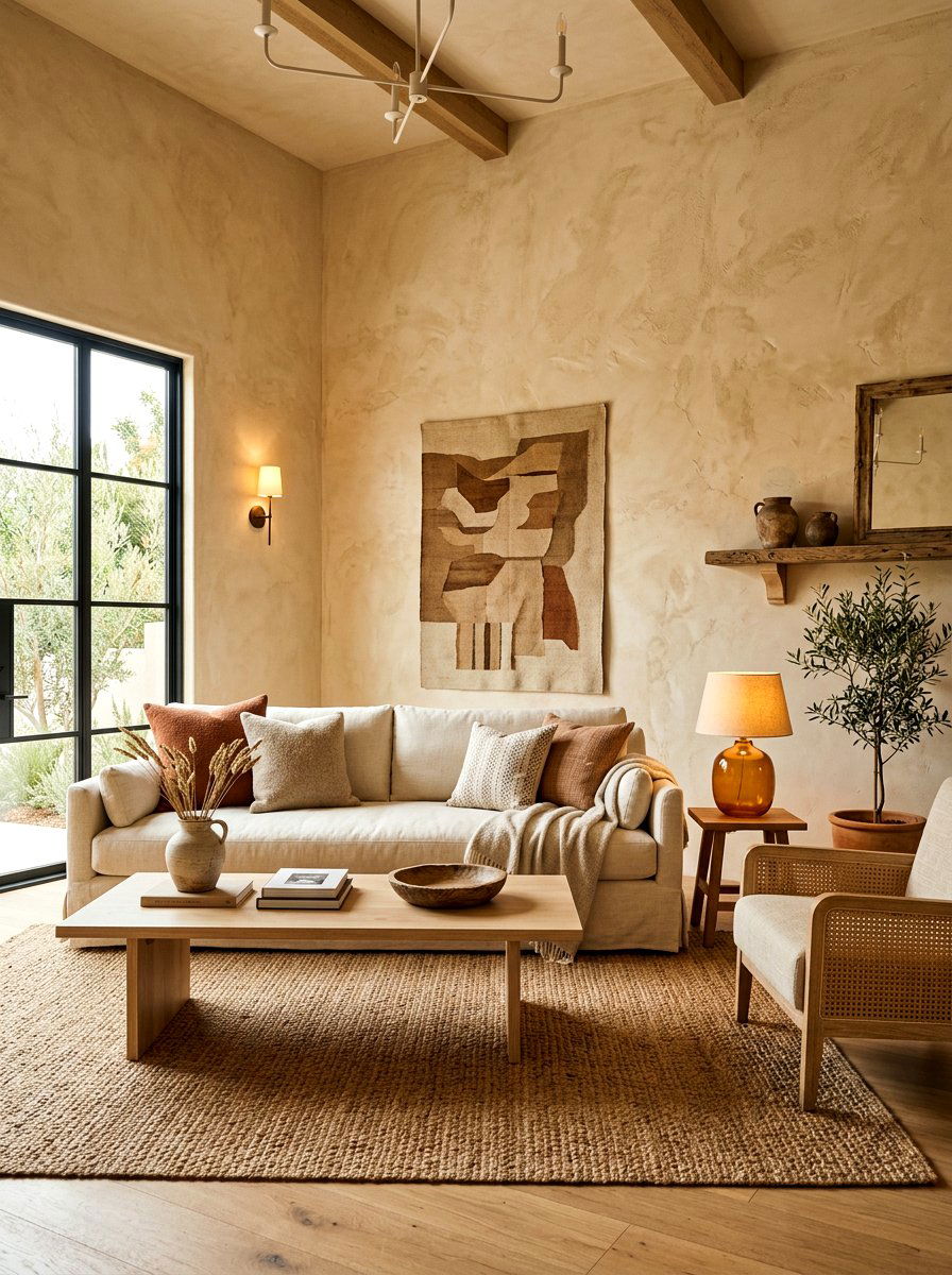 Textured sand living room walls - 30 sand color living room ideas
