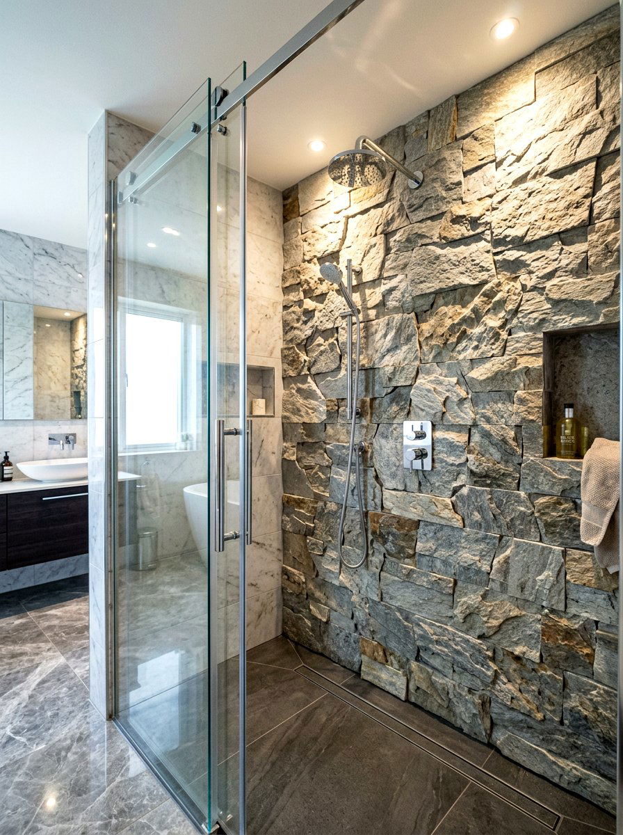 Textured stone bathroom tile - 30 stone inspired bathroom ideas