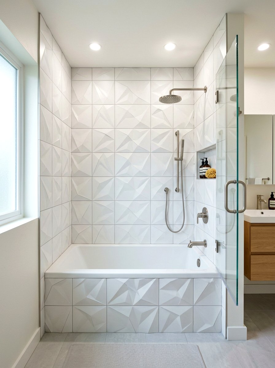 Textured tile tub shower - 30 tub shower combo ideas