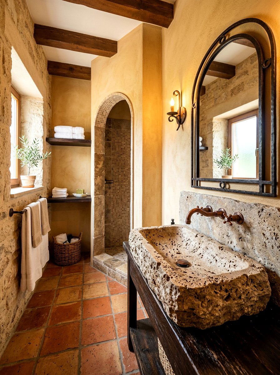 Textured travertine sink - 30 statement stone sink ideas