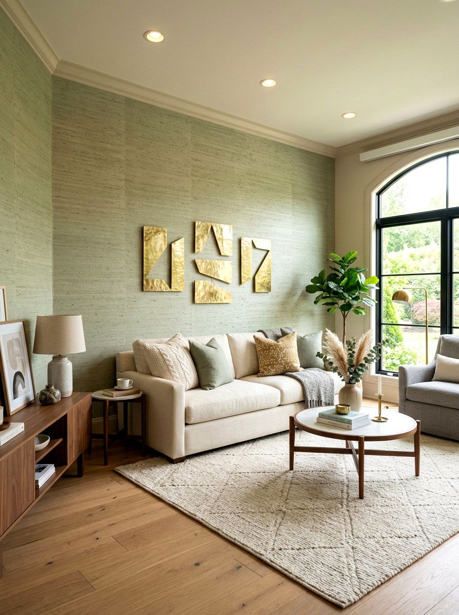 Textured wallpaper accent - 30 living room wall decor ideas