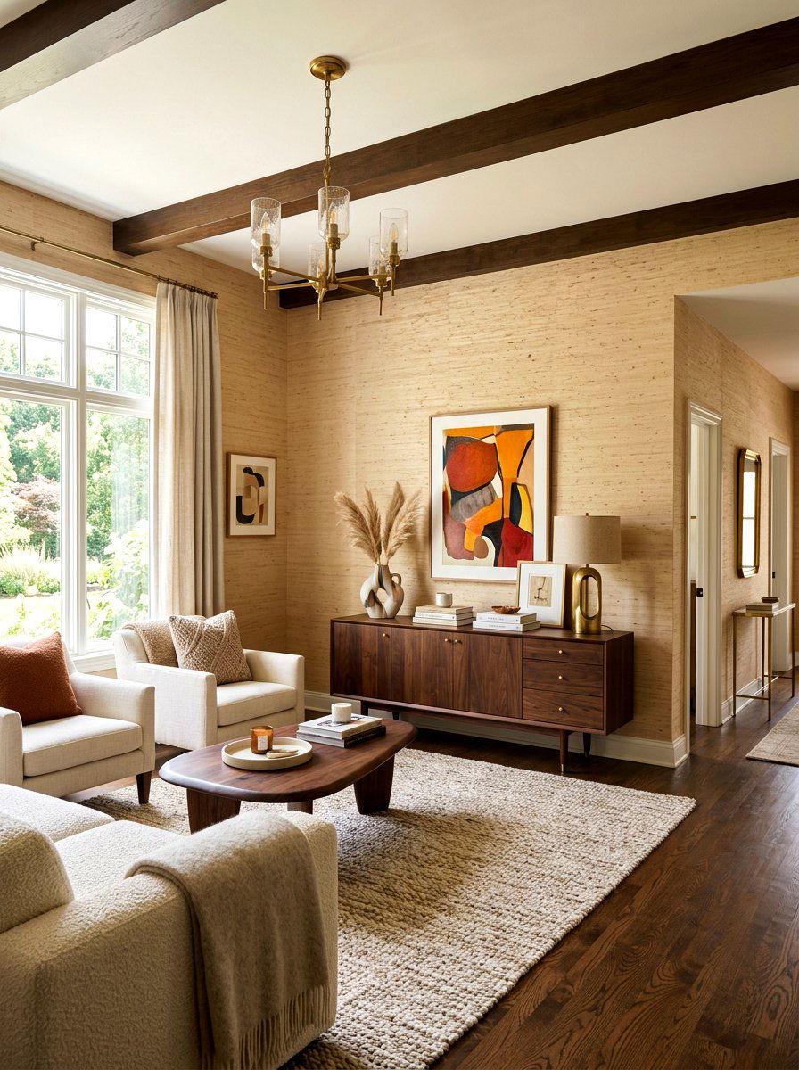 Textured wallpaper living room - 30 hotel chic living room ideas