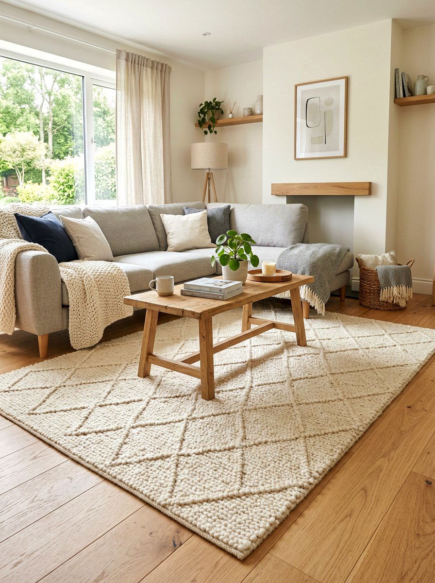 Textured wool rug living room - 30 family friendly living room ideas