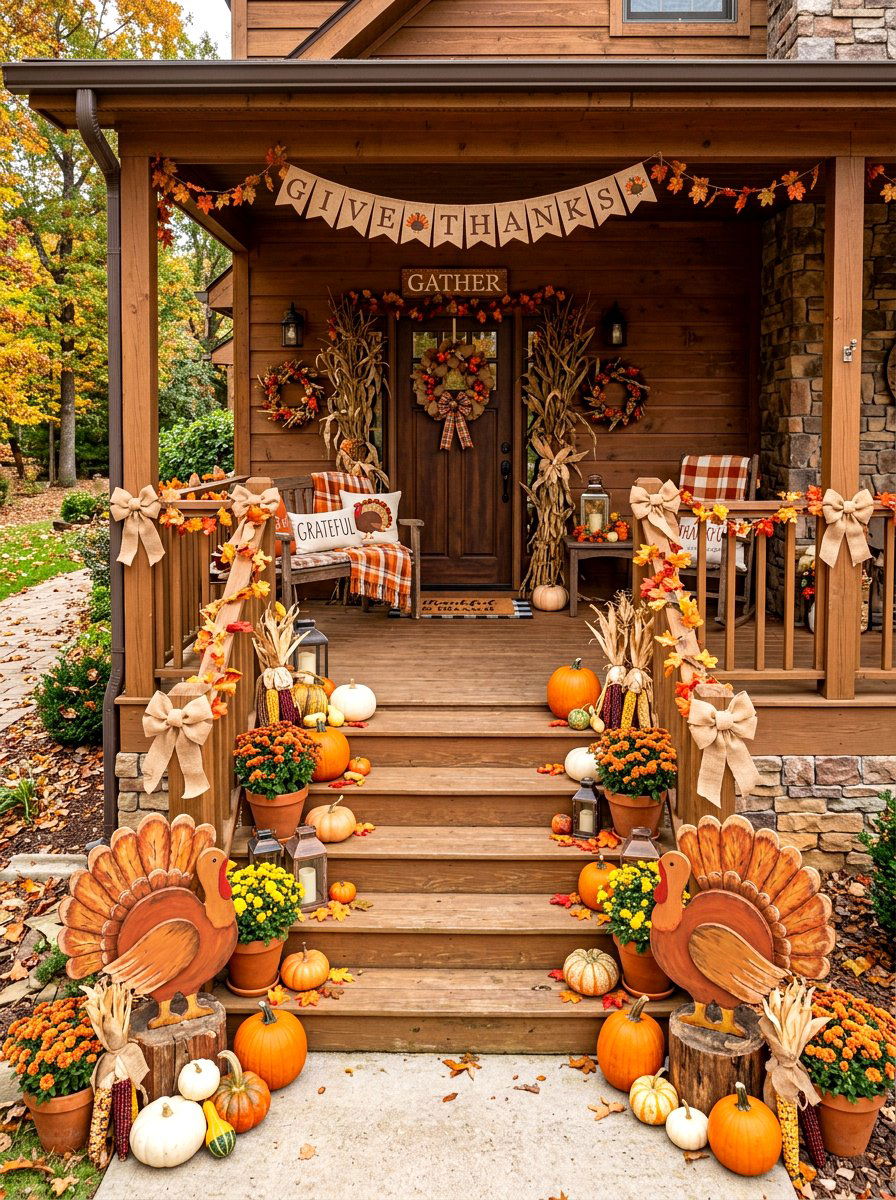 Thanksgiving Turkey Porch - 30 holiday porch decor ideas