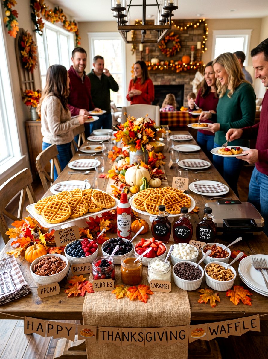 Thanksgiving waffle bar display - 30 Thanksgiving brunch table ideas