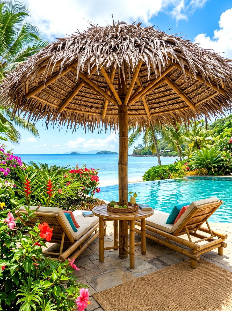 Thatched Pool Umbrella - 30 pool umbrella ideas