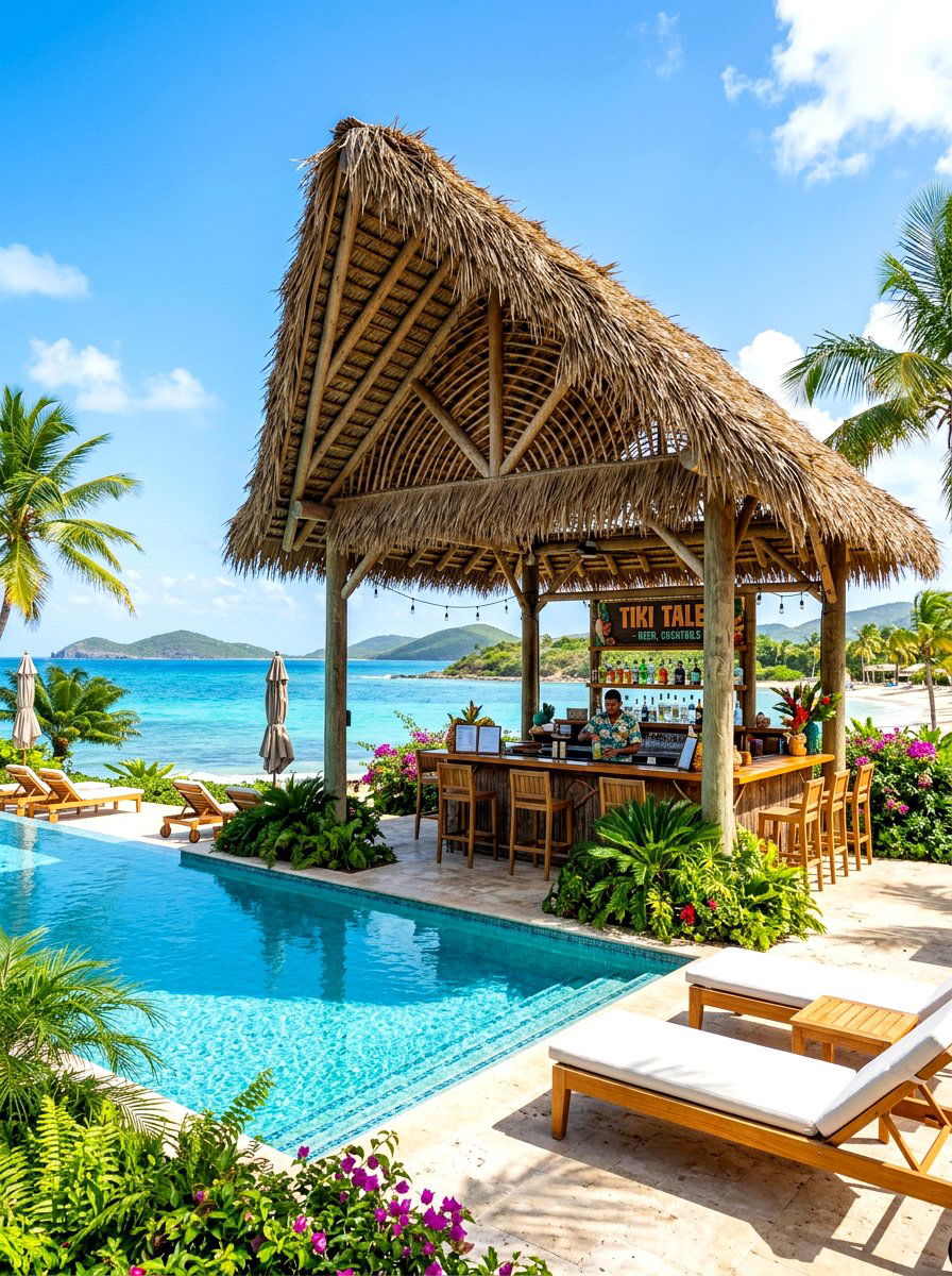 Thatched roof gazebo - 30 tropical pool landscaping ideas