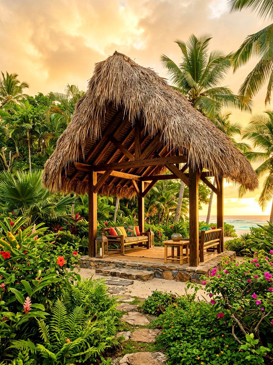 Thatched roof pavilion - 30 hexagon pavilion ideas