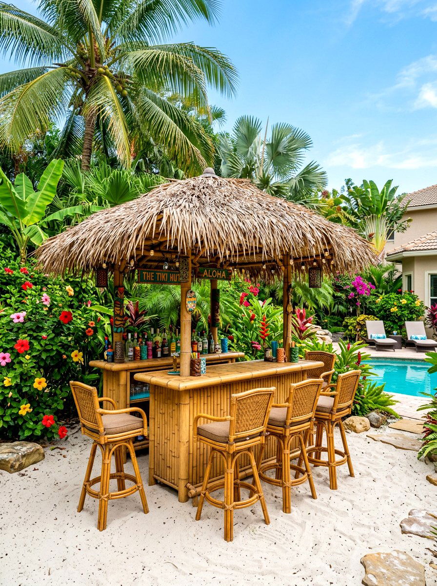 Thatched tiki umbrella - 30 garden umbrella ideas