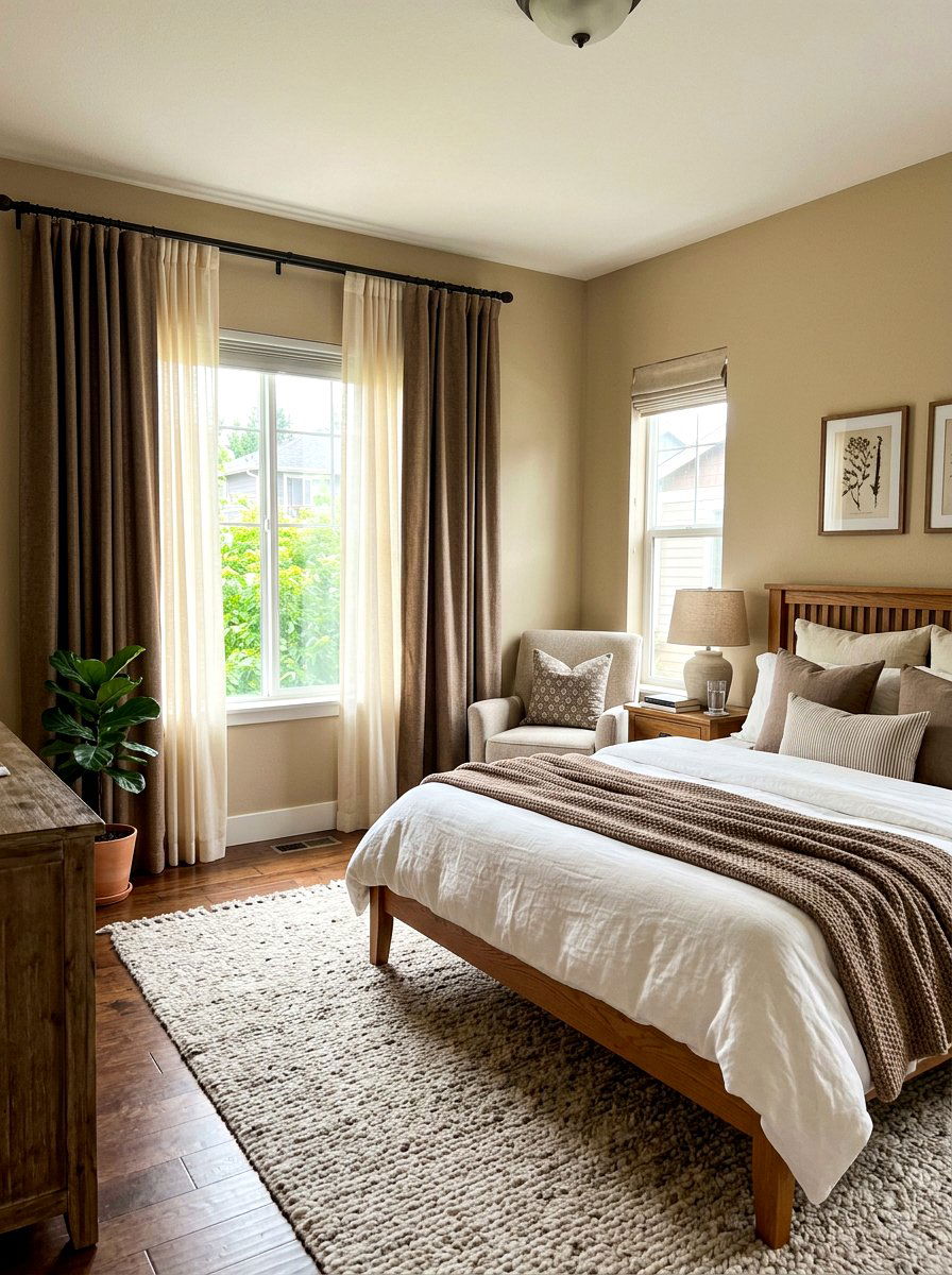 Thermal curtains with light filtering layers - 30 bedroom curtain layering ideas