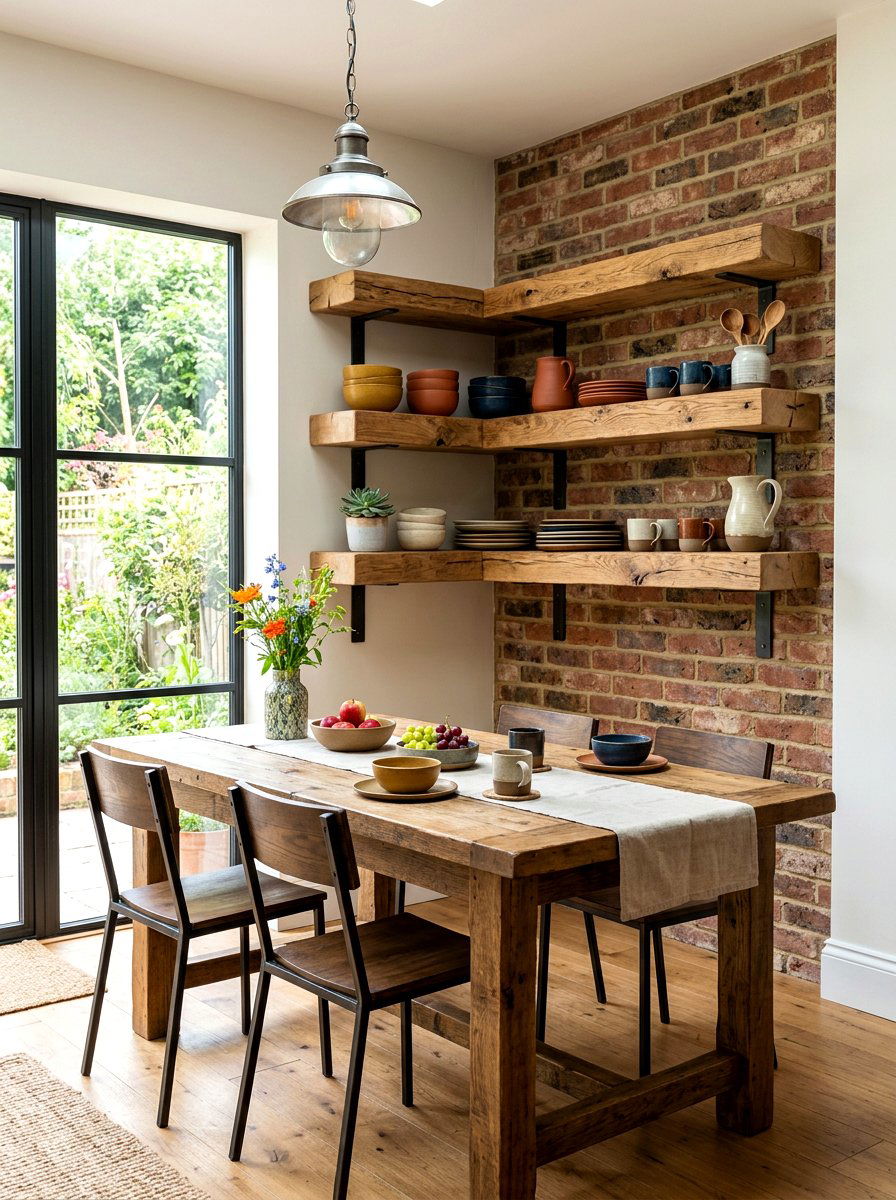 Thick Chunky Timber Corner Shelves - 30 breakfast corner shelves ideas