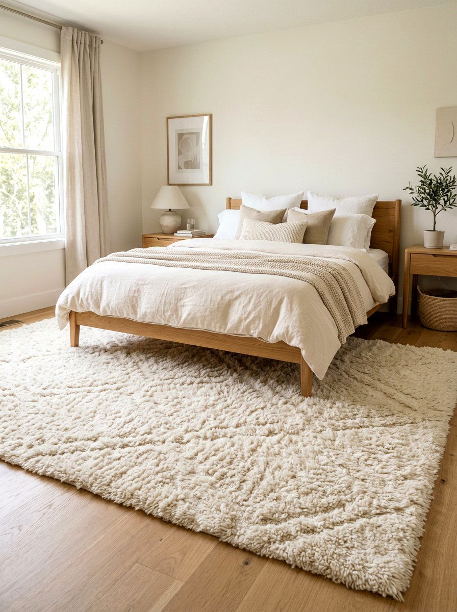Thick Plush Area Rug - 30 low stimulation bedroom decor ideas