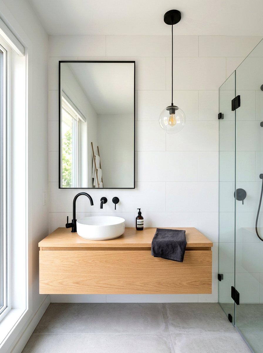 Thin Black Metal Mirror - 30 bathroom mirror ideas