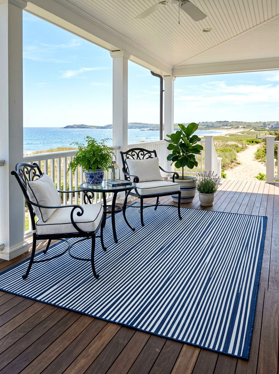 Thin Blue And White Stripe Porch Rug - 30 blue and white stripe porch ideas