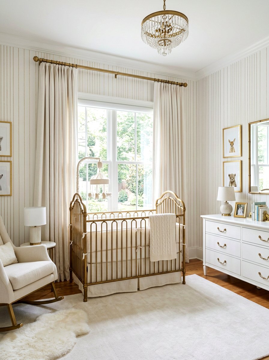 Thin Gold Pinstripe Nursery - 30 stripe nursery wallpaper ideas