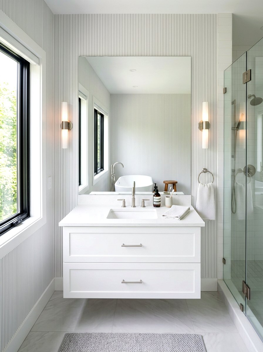Thin Grey Pinstripe Bathroom - 30 striped bathroom wallpaper ideas