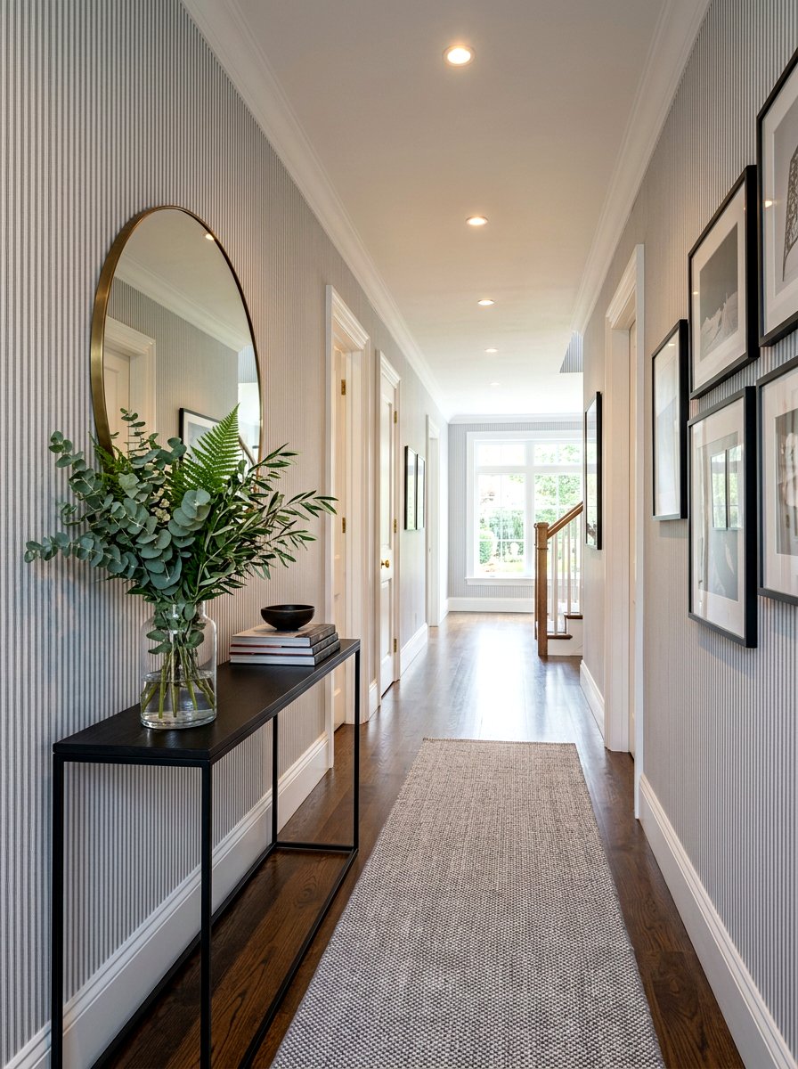 Thin Pinstripe Hallway Wallpaper - 30 striped hallway ideas