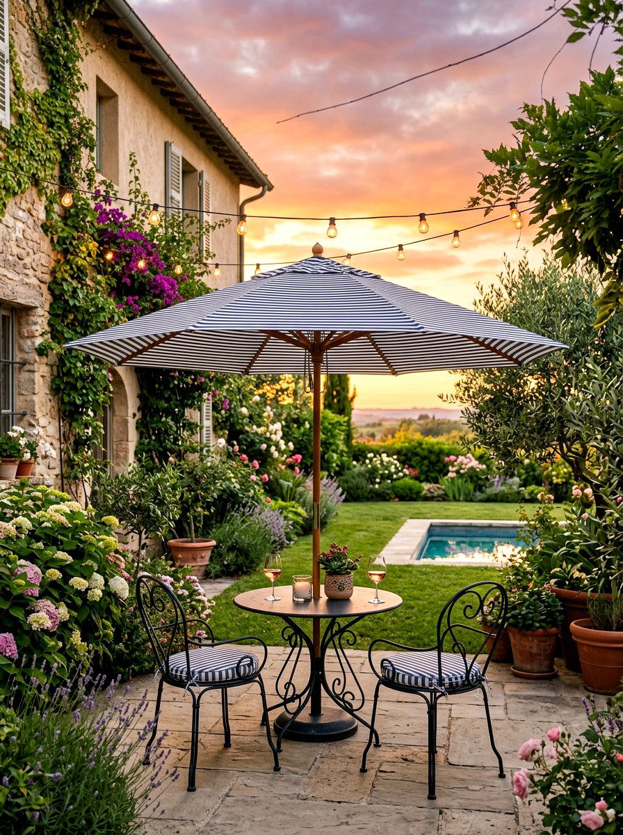 Thin Striped Market Pool Umbrella - 30 poolside striped umbrellas ideas