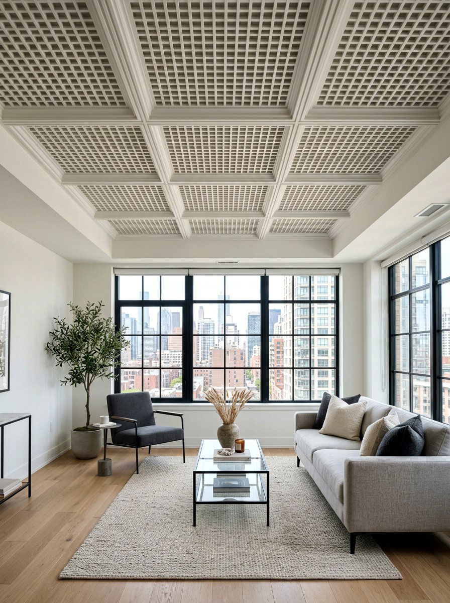 Thin grid coffered ceiling apartment - 30 coffered ceiling ideas