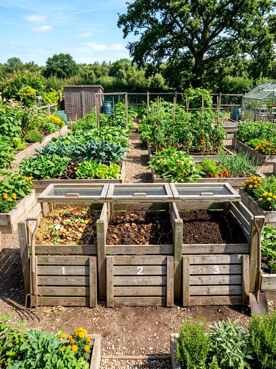 Three Bin Composting System - 30 compost station ideas