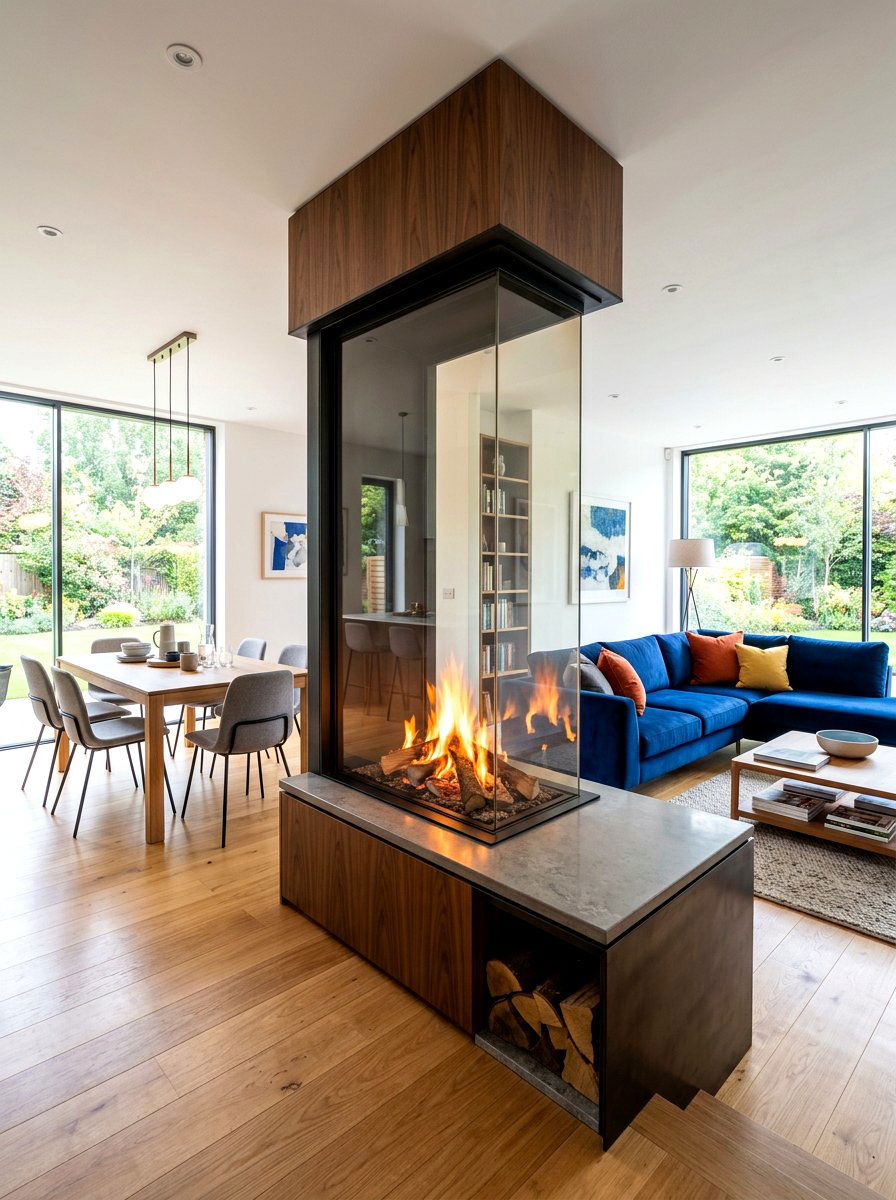 Three Sided Fireplace - 30 basement fireplace ideas