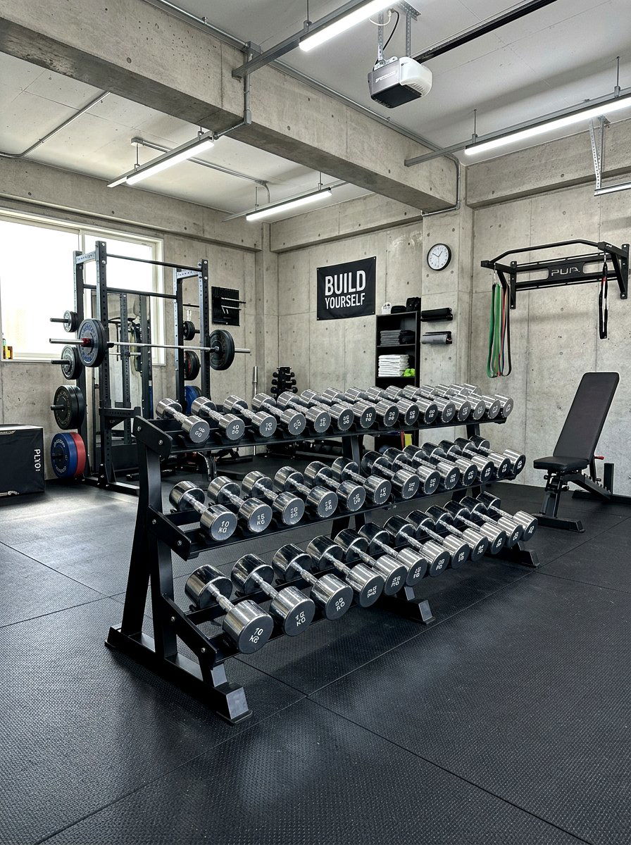 Three Tier Horizontal Steel Rack - 30 dumbbell storage ideas