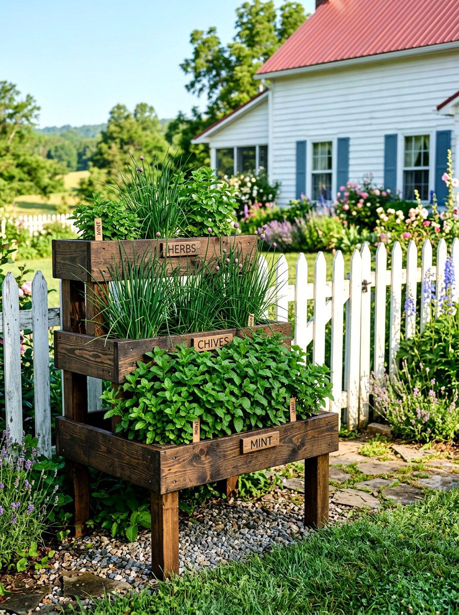 Three Tier Wooden Herb Box - 30 tiered herb planter ideas