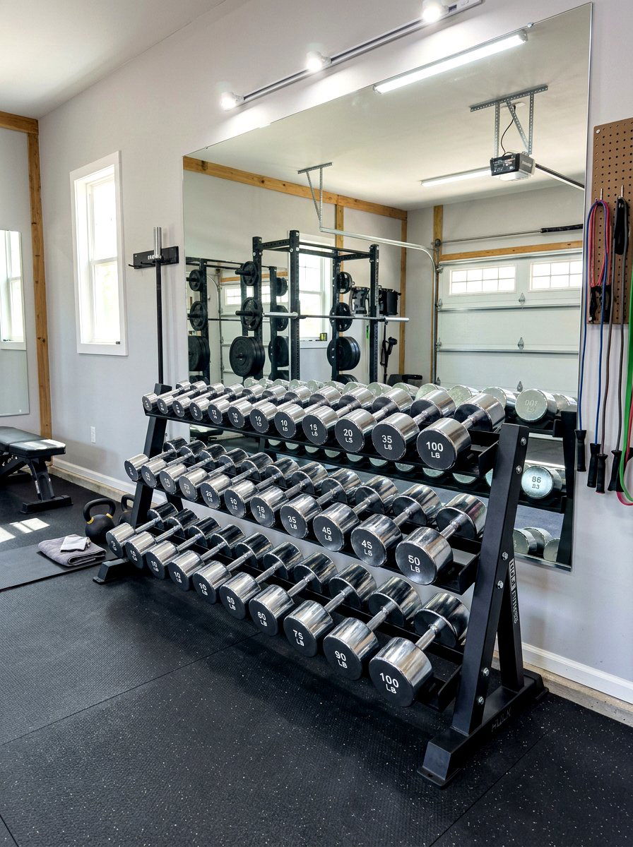 Three tier dumbbell rack - 30 garage gym ideas