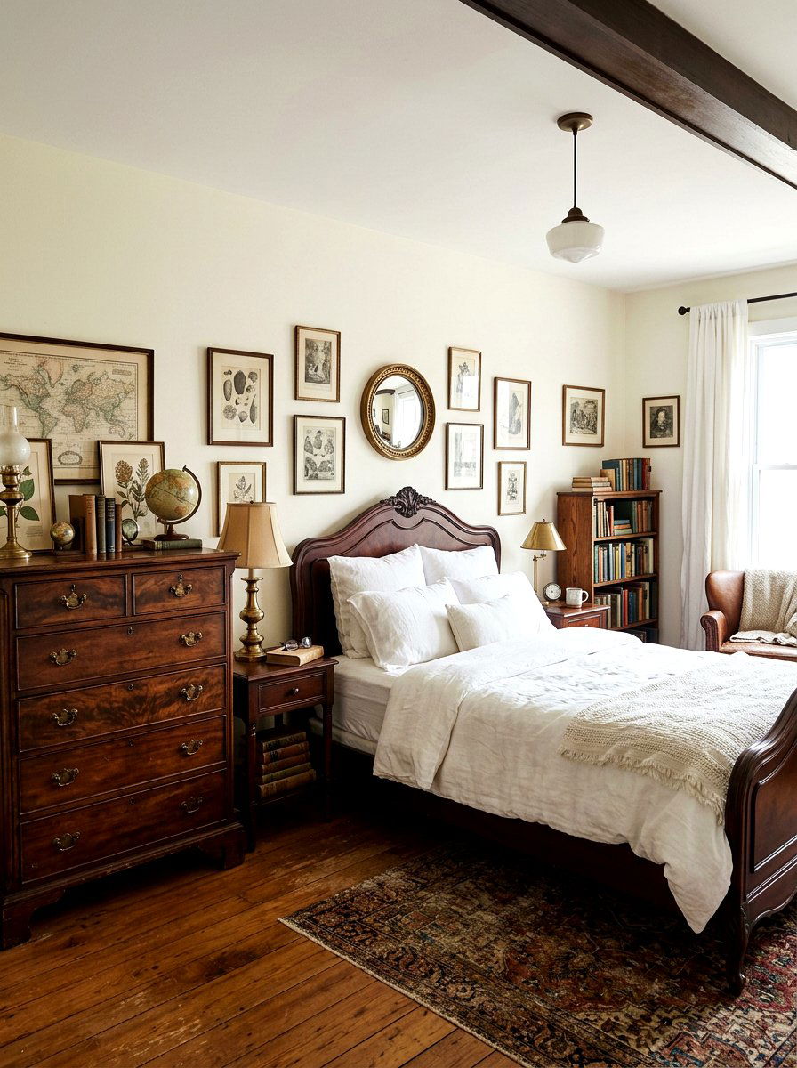 Thrifted dark wood furniture - 30 light academia bedroom ideas