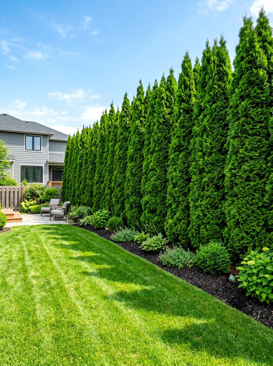 Thuja Green Giant hedge - 30 evergreen privacy border ideas
