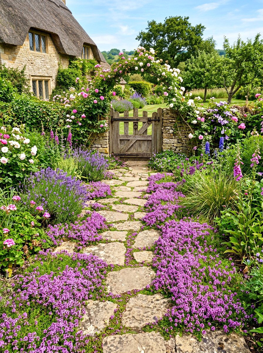 Thyme Stone Path Garden - 30 medicinal garden ideas