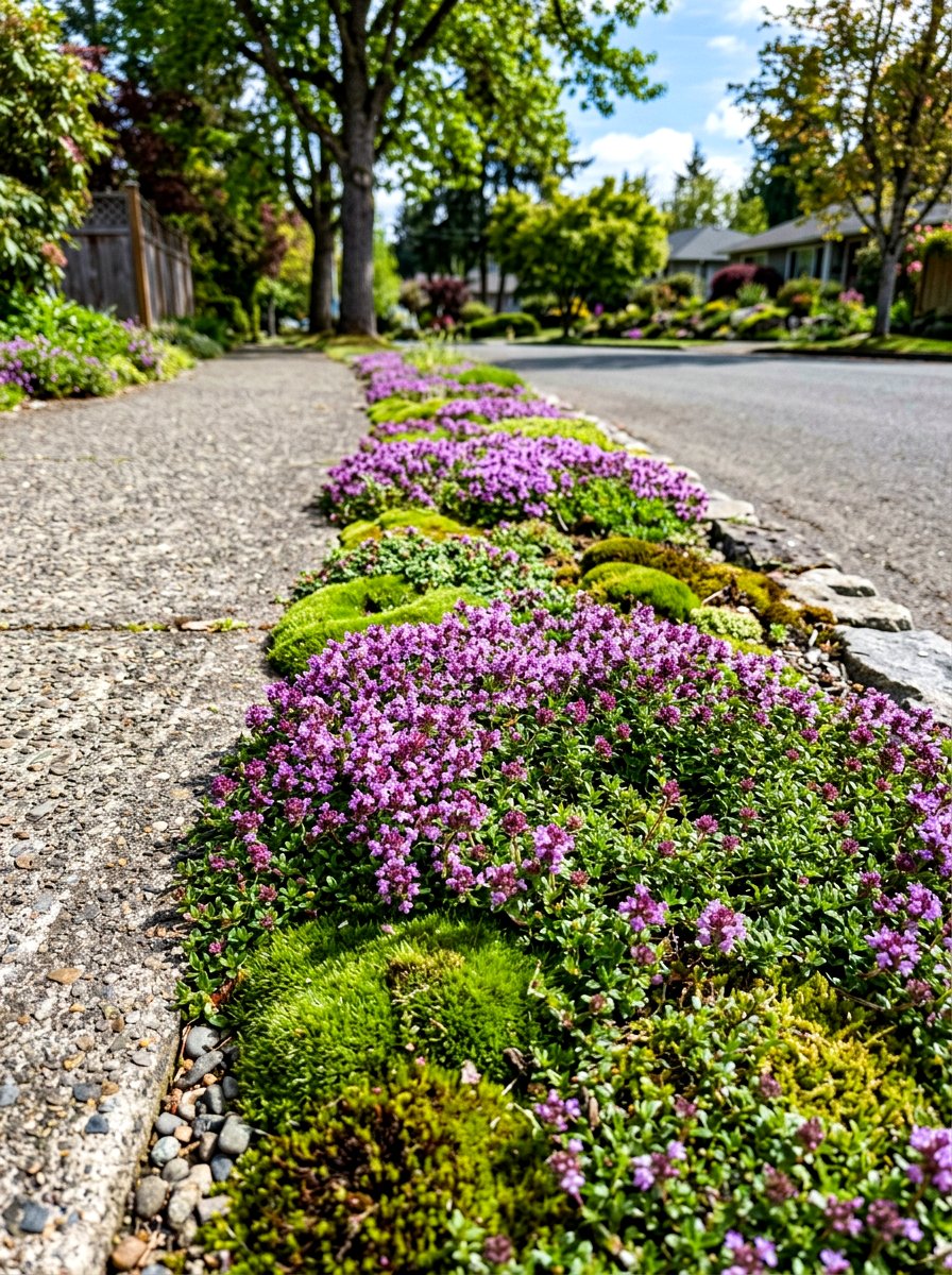 Thyme and moss sidewalk strip - 30 curbside planting strip ideas